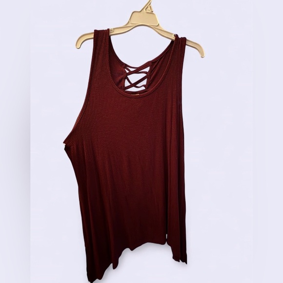 Women’s Faded Glory Crisscross Back Ribbed Tank Top - Burgundy | Size XL - Picture 4 of 7